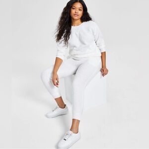 JENNI Women's Solid Sherpa Pajama Set, White Size XXL